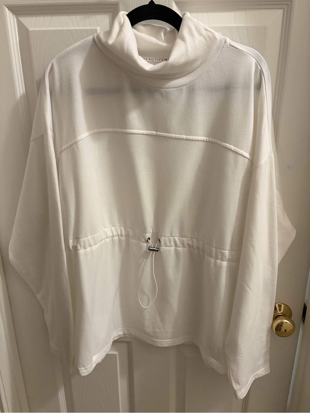 Nine West White Funnel Neck Drawcord Pullover
